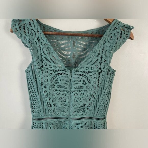 Reiss Herrera Cap Sleeve Lace Dress green fit and flare knee length ruffle 0 - Picture 7 of 16